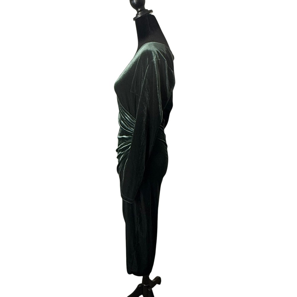 Banana Republic Velvet Wrap Dress Womens XS Green Long Sleeve Stretch Ruched - Picture 3 of 10